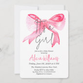 Elegant Het is een Meisje Lint Roze Bow Baby showe Kaart (Voorkant)