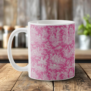 Elegant hete roze Toile De Jouy Frans landelijk Koffiemok