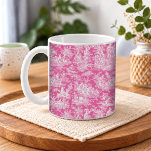 Elegant hete roze Toile De Jouy Frans landelijk Koffiemok
