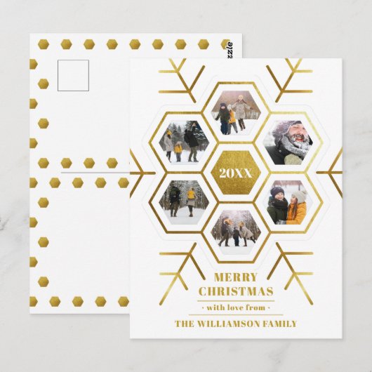 Elegant Hexagon Snowflake met kerstfoto Briefkaart (Voorkant / Achterkant)