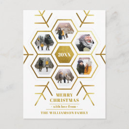 Elegant Hexagon Snowflake met kerstfoto Briefkaart
