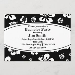 Elegant Hibiscus Floral Black & White Invitation Kaart