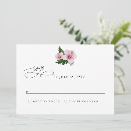 Elegant Hibiscus RSVP Save The Date (Staand voorkant)