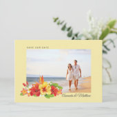 Elegant Hibiscus Tropical Floral Photo Wedding Save The Date (Staand voorkant)
