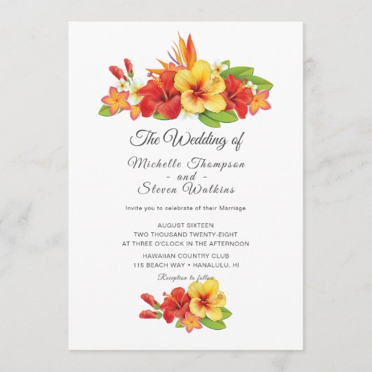 Elegant Hibiscus Tropical Floral Wedding Kaart (Voorkant)
