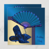 Elegant High Heel Royal Blue Gold verjaardagsfeest Kaart (Voorkant / Achterkant)