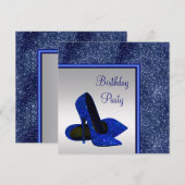 Elegant High Heel Royal Blue Zilveren Verjaardagsf Kaart (Voorkant / Achterkant)