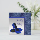 Elegant High Heel Royal Blue Zilveren Verjaardagsf Kaart (Staand voorkant)