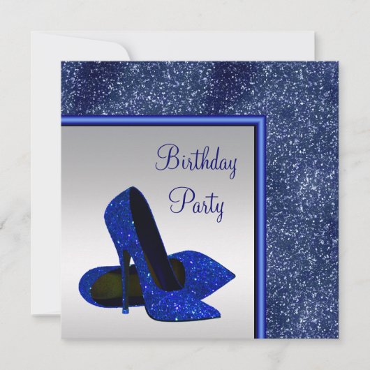 Elegant High Heel Royal Blue Zilveren Verjaardagsf Kaart (Voorkant)