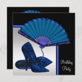 Elegant High Heel Royal Blue Zilveren Verjaardagsf Kaart (Voorkant / Achterkant)