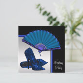 Elegant High Heel Royal Blue Zilveren Verjaardagsf Kaart (Staand voorkant)