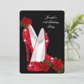 Elegant High Heels Red Rose Black Birthday Party Kaart (Staand voorkant)