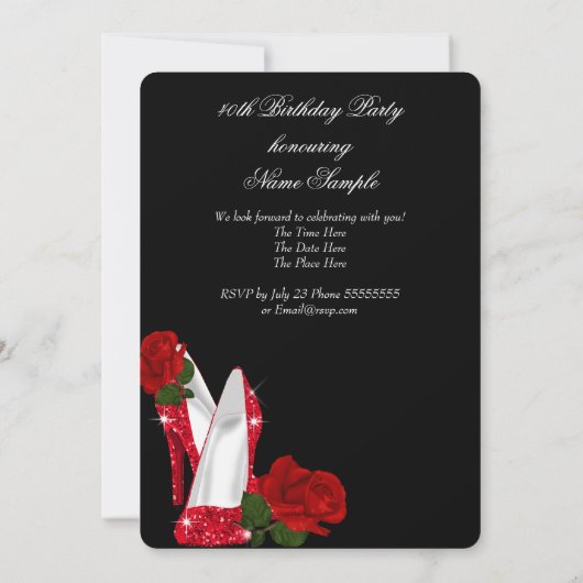 Elegant High Heels Red Rose Black Birthday Party Kaart (Achterkant)