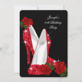 Elegant High Heels Red Rose Black Birthday Party Kaart (Voorkant)