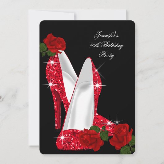 Elegant High Heels Red Rose Black Birthday Party Kaart (Voorkant)