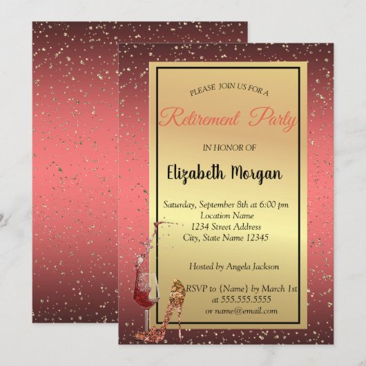 Elegant High Hiel, Wine Glass Red Retirement Party Kaart (Voorkant / Achterkant)