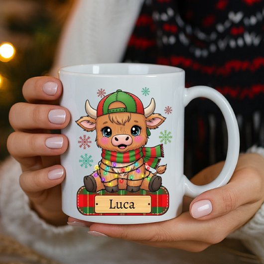 Elegant Highland Cow Personalized Name Christmas Koffiemok