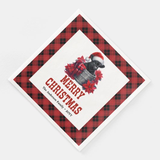 Elegant highland cow red black plaid Xmas napkins Servet (Hoek)