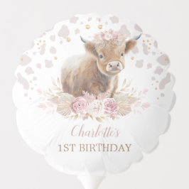 Elegant Highland Koe Boho Pampas Girl Birthday Ballon