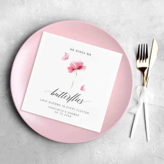 Elegant Hij Geeft Me Vlinders Bloemen Servet