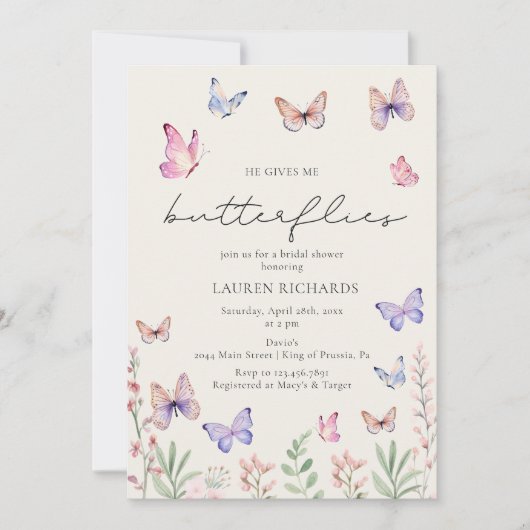 Elegant hij geeft me vlinders Vrijgezellenfeest Kaart (Voorkant)