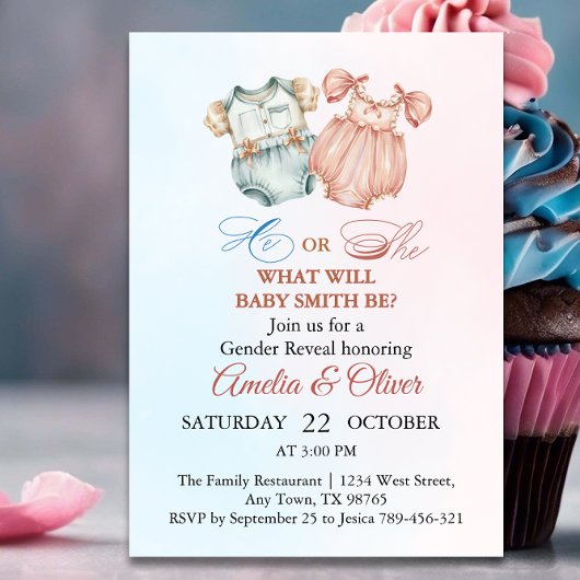 Elegant hij of zij Waterverf geslachtsonthulling Kaart