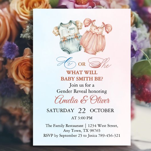 Elegant hij of zij Waterverf geslachtsonthulling Kaart