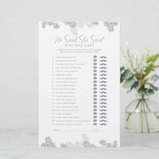 Elegant Hij zei dat ze Dusty Blue Shower spel zei (Staand voorkant)