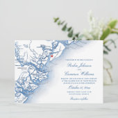 Elegant Hilton Head Island Kaart Navy Blue Bruilof (Staand voorkant)