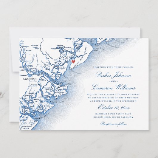 Elegant Hilton Head Island Kaart Navy Blue Bruilof (Voorkant)