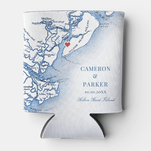 Elegant Hilton Head Island Kaart Navy Blue Bruilof Blikjeskoeler (Voorkant)