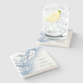 Elegant Hilton Head Island Kaart Navy Blue Bruilof Stenen Onderzetter (Zijkant)