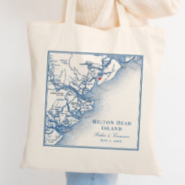 Elegant Hilton Head Kaart Navy Blue Bruiloft Tote Bag