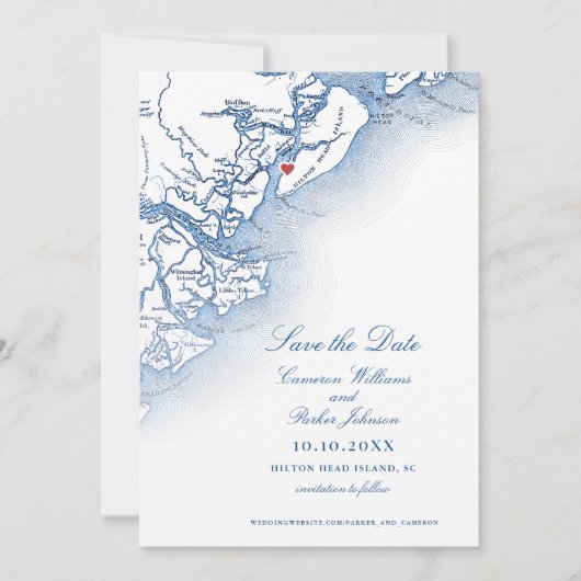 Elegant Hilton Head SC Kaart Verticale bruiloft (Voorkant)