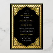 Elegant Hindu Ornament Lijst Indiaas bruiloft Blac Folie Uitnodiging (Voorkant)