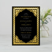 Elegant Hindu Ornament Lijst Indiaas bruiloft Blac Folie Uitnodiging (Staand Voorkant)