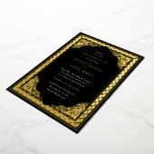 Elegant Hindu Ornament Lijst Indiaas bruiloft Blac Folie Uitnodiging (Gedraaid)