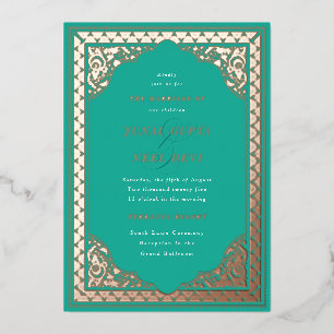 Elegant Hindu Ornament Lijst Indiaas huwelijk Folie Uitnodiging