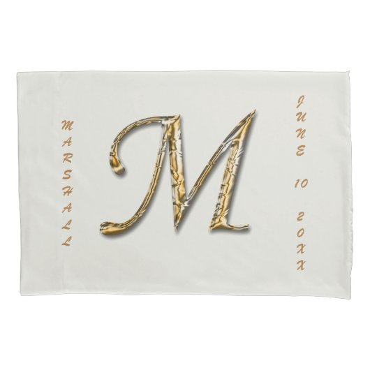 Elegant his Hers Gold Silver Letter M Monogram Kussensloop (Voorkant)