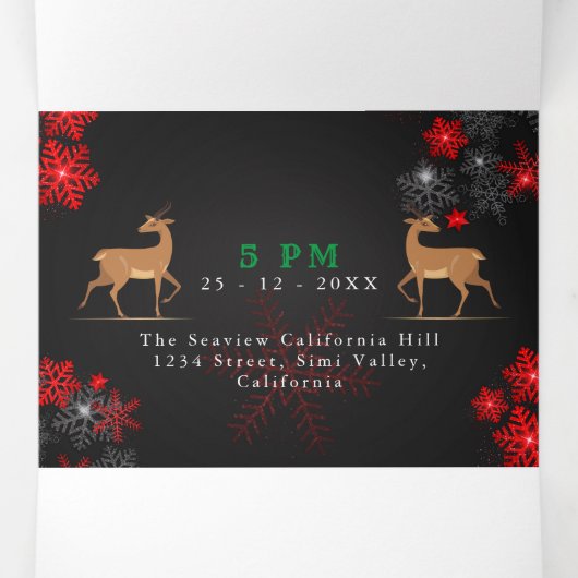 Elegant Ho Red Gray Snowflakes kerst Nieuwjaar Drieluik Uitnodiging (Binnenkant midden)