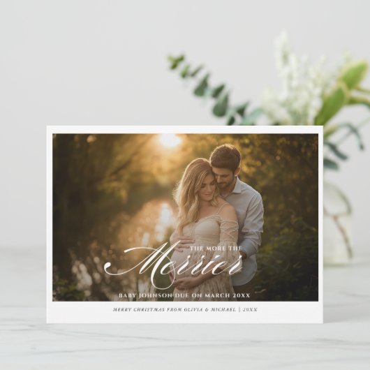 Elegant hoe meer de Merrier zwangerschapsfoto Feestdagenkaart (Staand voorkant)
