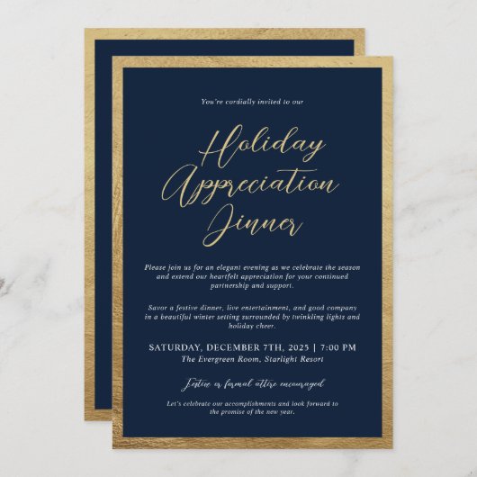 Elegant Holiday Appreciation Dinner Company Kaart (Voorkant / Achterkant)
