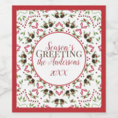 Elegant Holiday Artistic Greenery Familie Kerst Wijn Etiket (Enkel label)