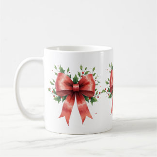 Elegant Holiday Bow with Holly Leaves Design Koffiemok
