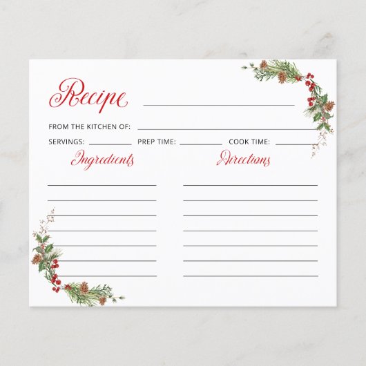 Elegant Holiday Bridal Shower Recipe Card (Voorkant)