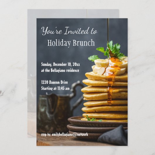Elegant Holiday Brunch Pancakes Invitation Kaart (Voorkant / Achterkant)