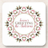 Elegant Holiday Circle Mandala Kerstnaam Bier Onderzetter (Voorkant)