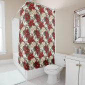 Elegant Holiday Curtain Red Bloom Bathroom Gift Douchegordijn (In situ)