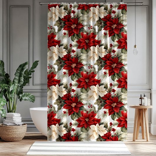 Elegant Holiday Curtain Red Bloom Bathroom Gift Douchegordijn