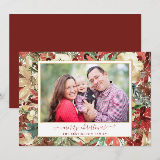 Elegant Holiday Floral kerstfoto (Voorkant / Achterkant)